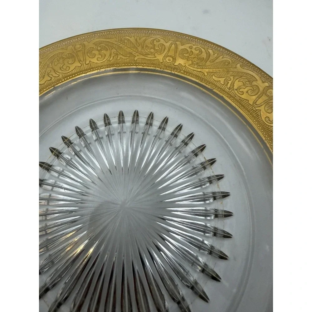 Vintage Gold Encrusted Clear Glass Dessert Salad Plate‎ 8